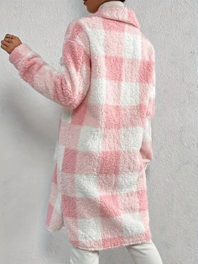 Rosa | Rutig fleece teddy-kappa för kvinnor